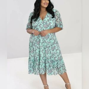 Hell Bunny Womens XL Willow Sparrow Birdcage 70s Midi Dress Mint Blue Pink Black